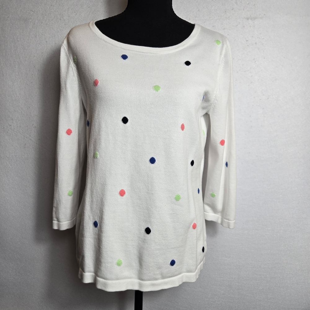Talbots Womens S polka dot multicolor sweater ‎ 3/4 Sleeve Crew Neck Knit (T9)